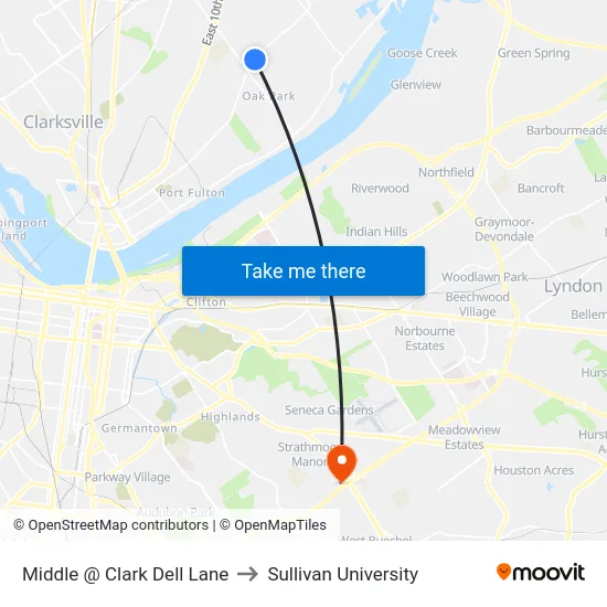 Middle @ Clark Dell Lane to Sullivan University map