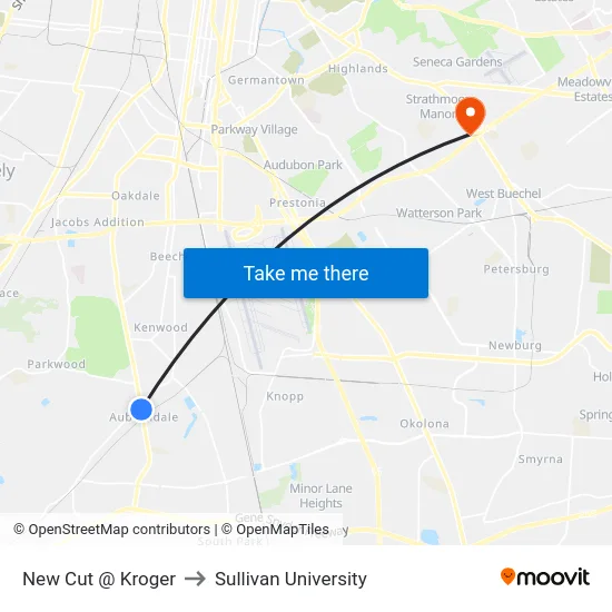 New Cut @ Kroger to Sullivan University map