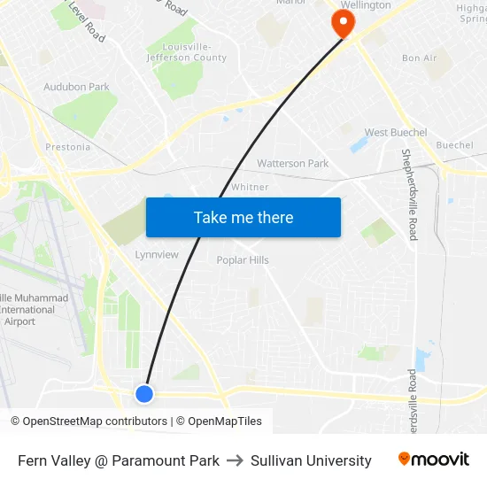 Fern Valley @ Paramount Park to Sullivan University map
