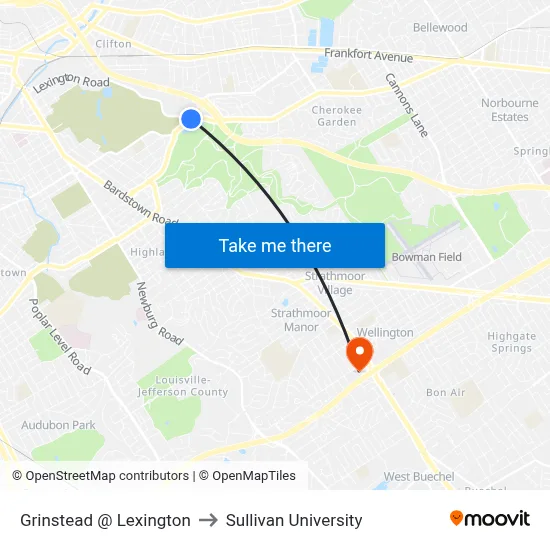 Grinstead @ Lexington to Sullivan University map