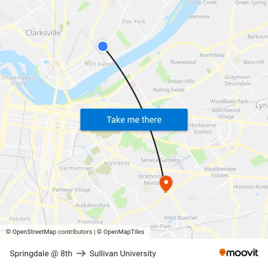Springdale @ 8th to Sullivan University map