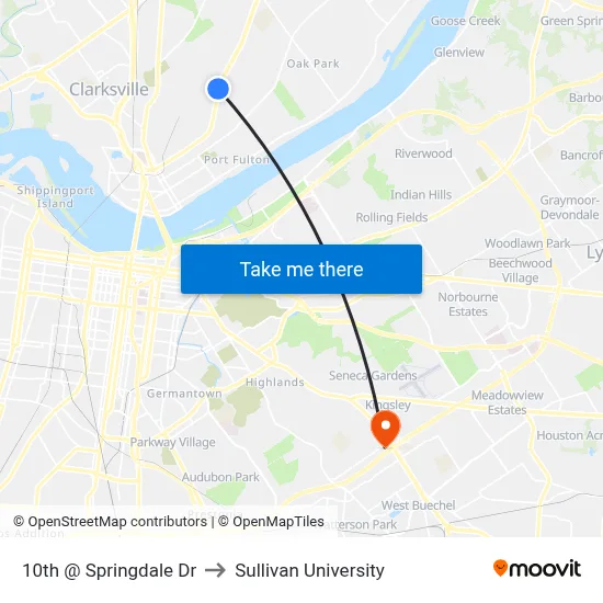 10th @ Springdale Dr to Sullivan University map