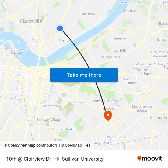 10th @ Clairview Dr to Sullivan University map