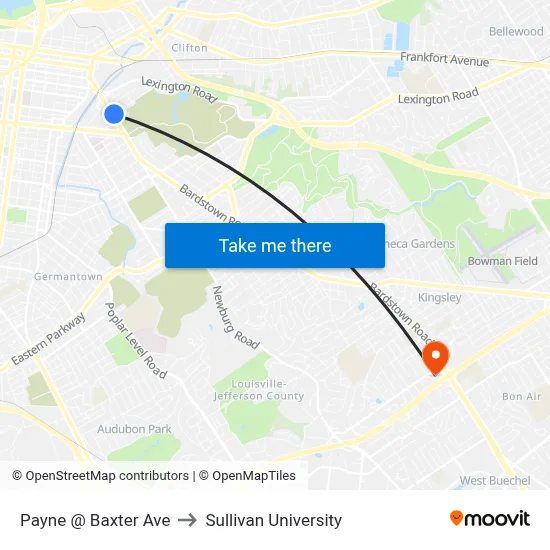Payne @ Baxter Ave to Sullivan University map