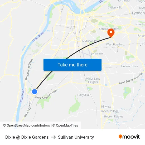 Dixie @ Dixie Gardens to Sullivan University map
