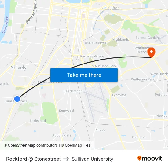 Rockford @ Stonestreet to Sullivan University map