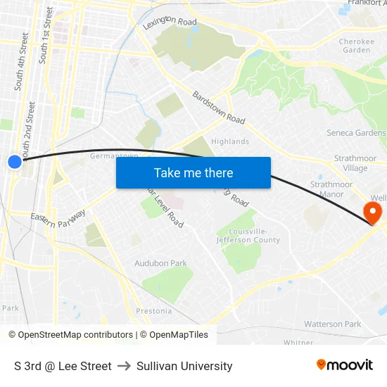 S 3rd @ Lee Street to Sullivan University map
