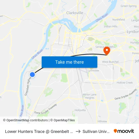 Lower Hunters Trace @ Greenbelt Highway to Sullivan University map