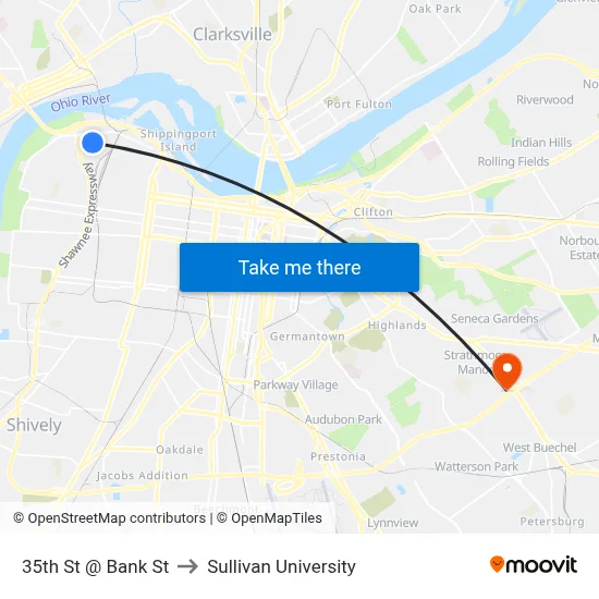 35th St @ Bank St to Sullivan University map