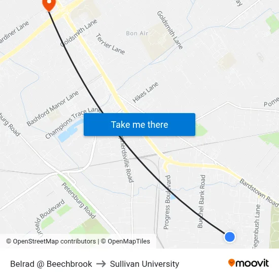 Belrad @ Beechbrook to Sullivan University map