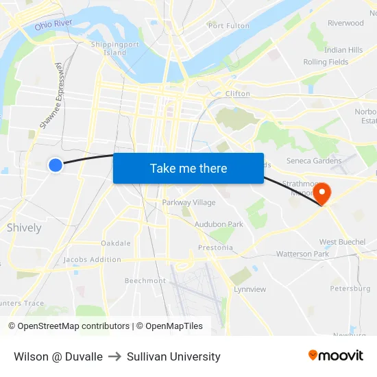 Wilson @ Duvalle to Sullivan University map