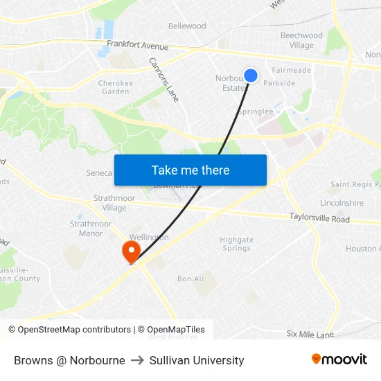 Browns @ Norbourne to Sullivan University map