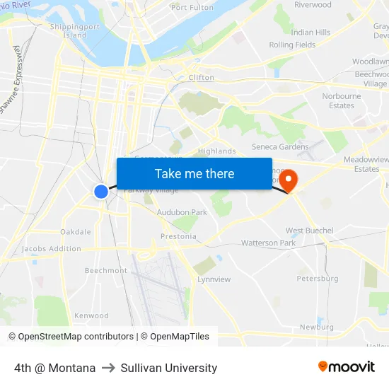 4th @ Montana to Sullivan University map