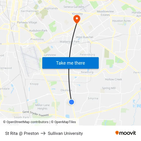 St Rita @ Preston to Sullivan University map