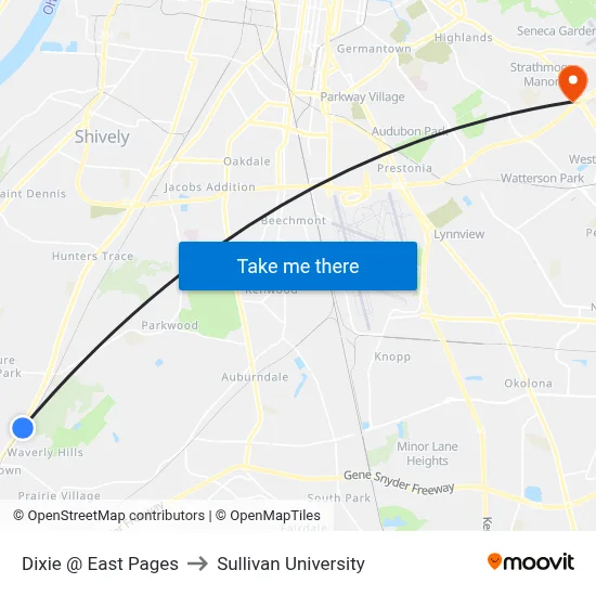 Dixie @ East Pages to Sullivan University map