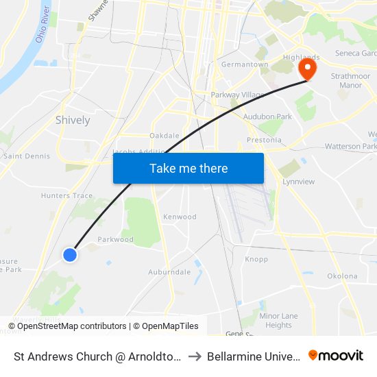 St Andrews Church @ Arnoldtown Rd to Bellarmine University map
