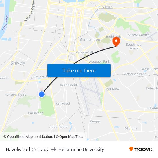 Hazelwood @ Tracy to Bellarmine University map