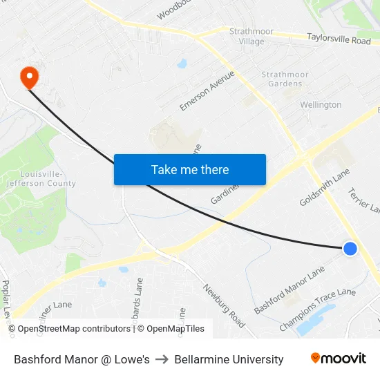 Bashford Manor @ Lowe's to Bellarmine University map