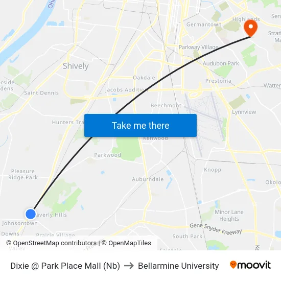 Dixie @ Park Place Mall (Nb) to Bellarmine University map