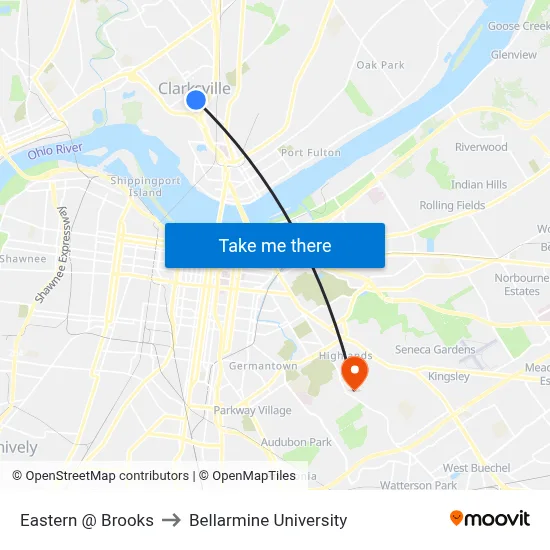 Eastern @ Brooks to Bellarmine University map