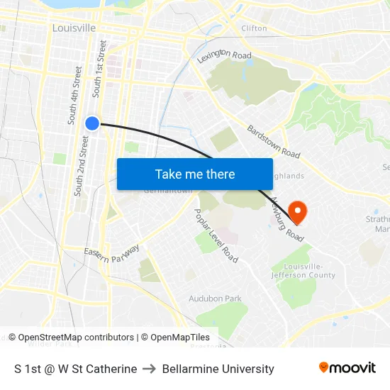 S 1st @ W St Catherine to Bellarmine University map