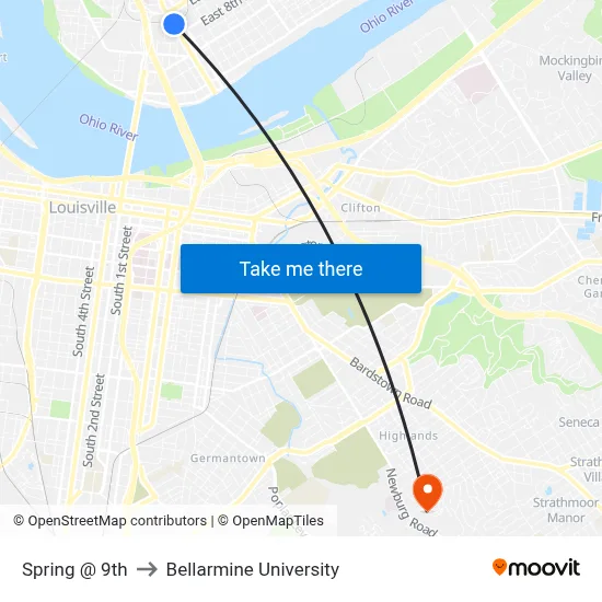 Spring @ 9th to Bellarmine University map