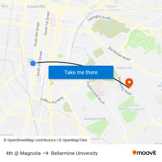 4th @ Magnolia to Bellarmine University map
