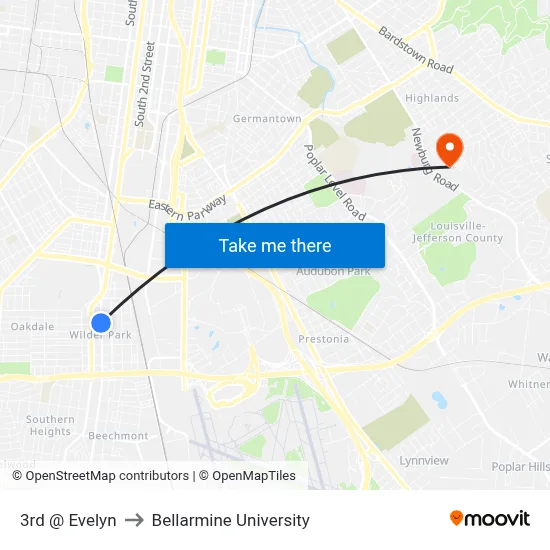 3rd @ Evelyn to Bellarmine University map