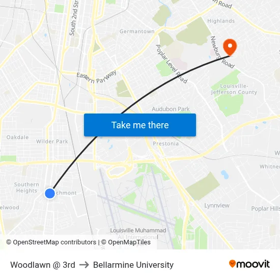 Woodlawn @ 3rd to Bellarmine University map