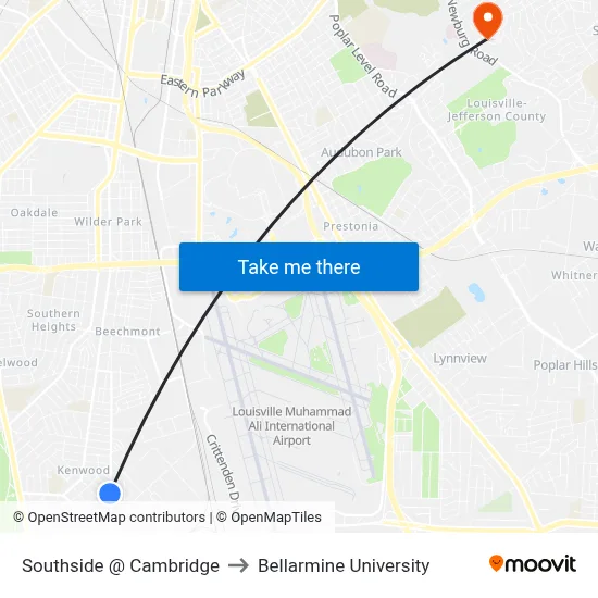 Southside @ Cambridge to Bellarmine University map