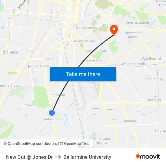 New Cut @ Jones Dr to Bellarmine University map