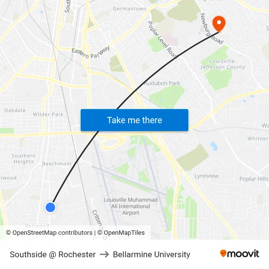 Southside @ Rochester to Bellarmine University map