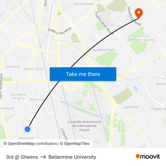 3rd @ Gheens to Bellarmine University map