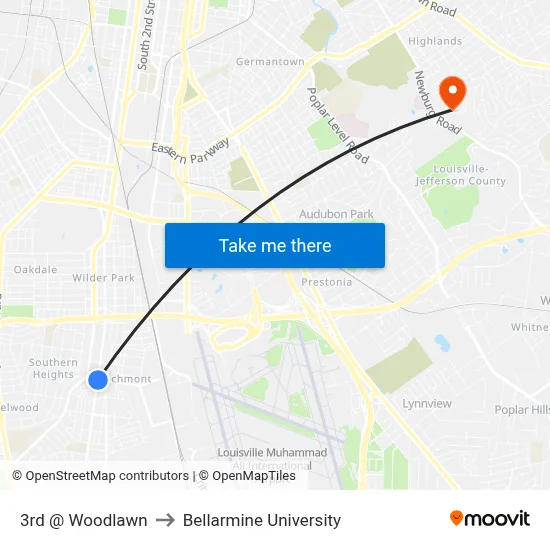 3rd @ Woodlawn to Bellarmine University map