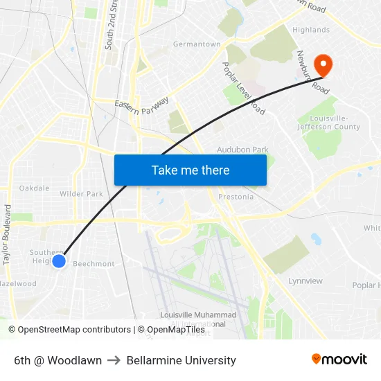 6th @ Woodlawn to Bellarmine University map