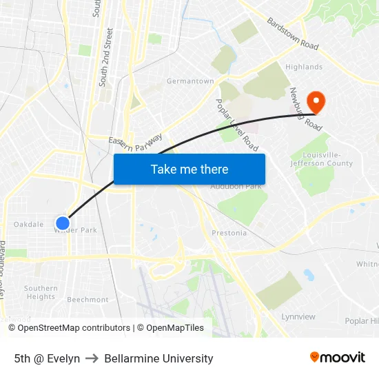 5th @ Evelyn to Bellarmine University map