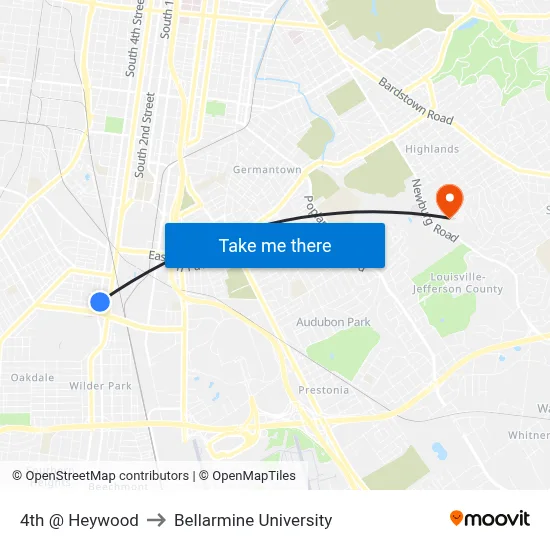 4th @ Heywood to Bellarmine University map