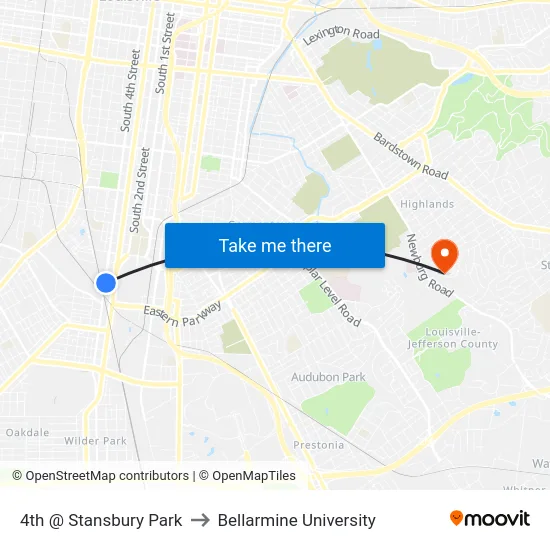 4th @ Stansbury Park to Bellarmine University map