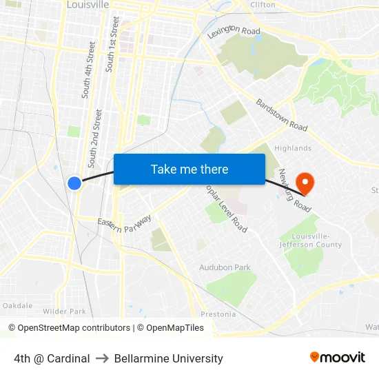 4th @ Cardinal to Bellarmine University map