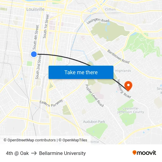 4th @ Oak to Bellarmine University map