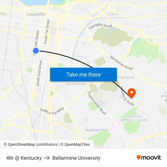 4th @ Kentucky to Bellarmine University map