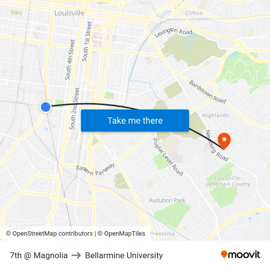 7th @ Magnolia to Bellarmine University map