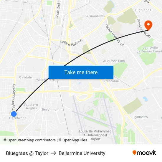 Bluegrass @ Taylor to Bellarmine University map
