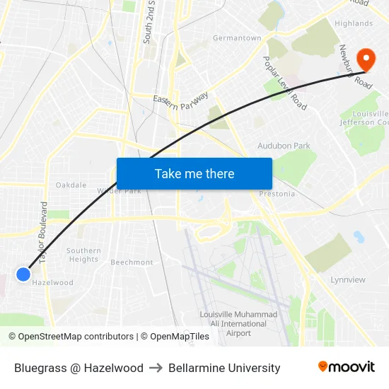 Bluegrass @ Hazelwood to Bellarmine University map