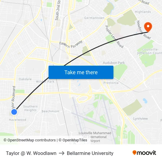 Taylor @ W. Woodlawn to Bellarmine University map