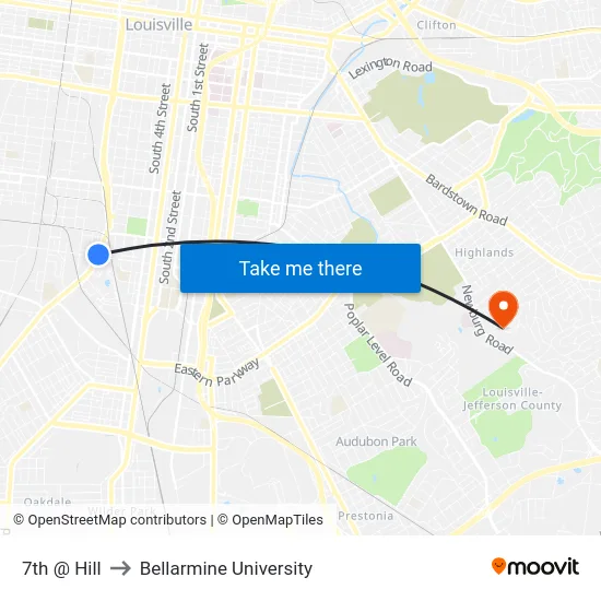 7th @ Hill to Bellarmine University map