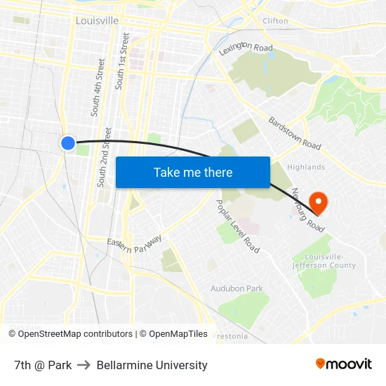 7th @ Park to Bellarmine University map