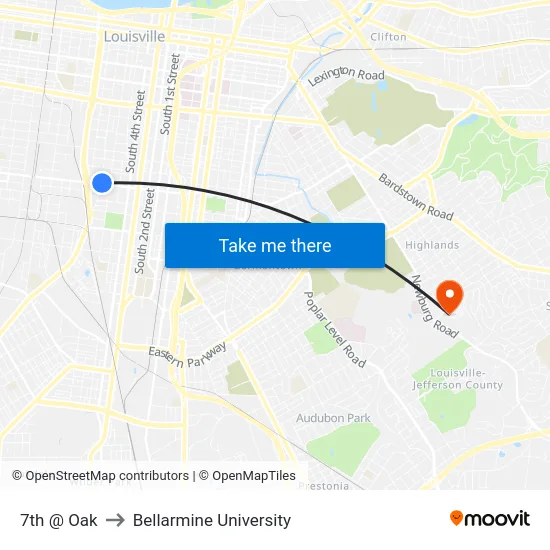 7th @ Oak to Bellarmine University map