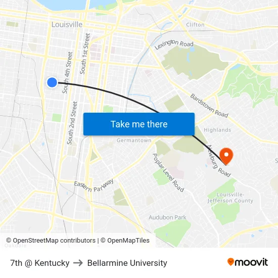 7th @ Kentucky to Bellarmine University map