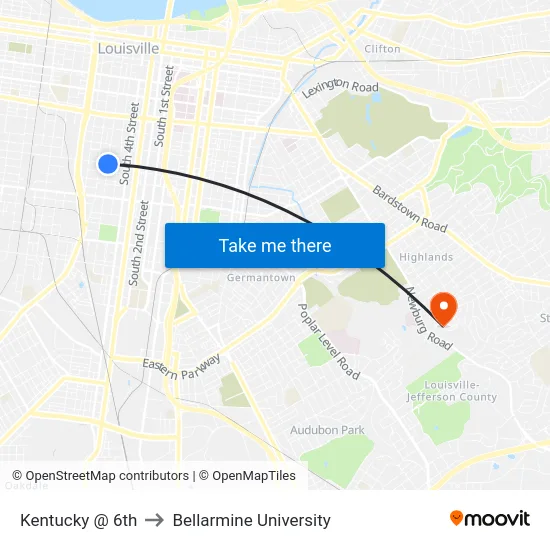 Kentucky @ 6th to Bellarmine University map